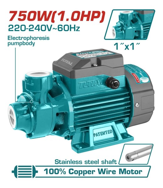 Bomba De Agua Periférica Total 1hp, 750w - Altura Máxima 52m - Imagen 2