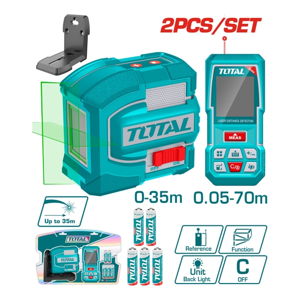 Combo Nivel Laser Verde 35m Y Medidor Distancia 70m Total - Imagen 2