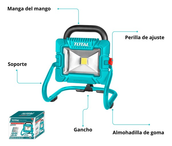 Reflector Portátil Led 20v 20w Con Batería 1800lm Total - Imagen 4