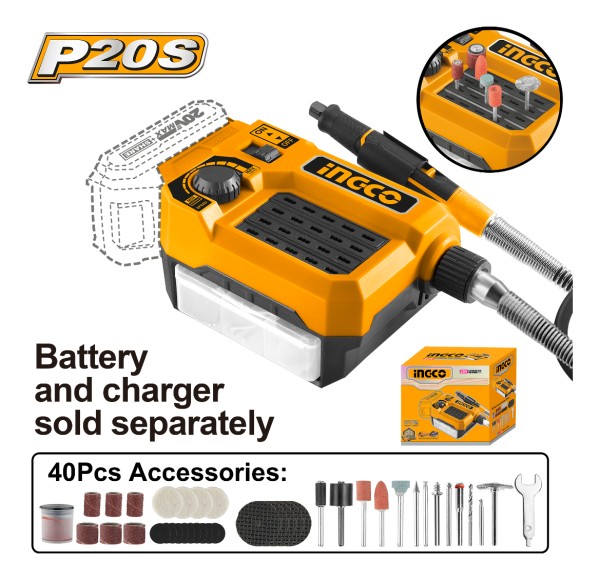 Mini Torno 20v C/ Accesorios Ingco Cmgli2001 S/bat - Imagen 3