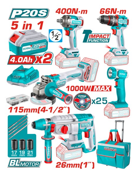 Kit Combo 5 Herramientas 20v Total Brushless C/bateria Y Car - Imagen 2