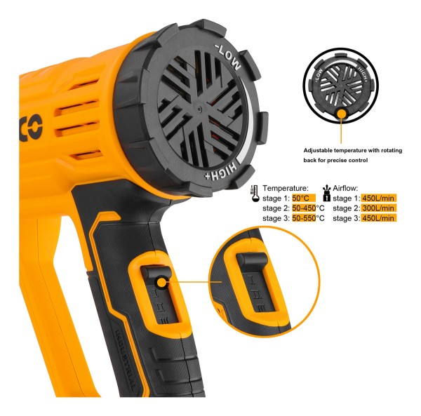 Pistola De Calor 2000w C Set De Boquilla Hg200047 Ingco - Imagen 3