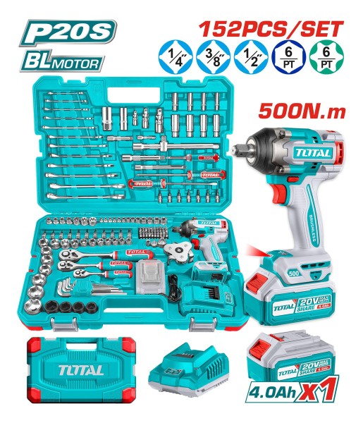 Kit Total 152 Piezas Llave Impacto 20v 1/2'' 500nm Brushless - Imagen 2