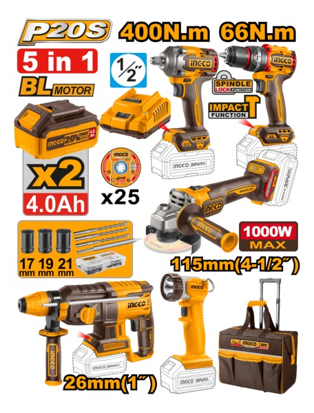 Kit Brushless Motor C/bate/carg Bolso Y Acc Ingco Ckli2059 - Imagen 2