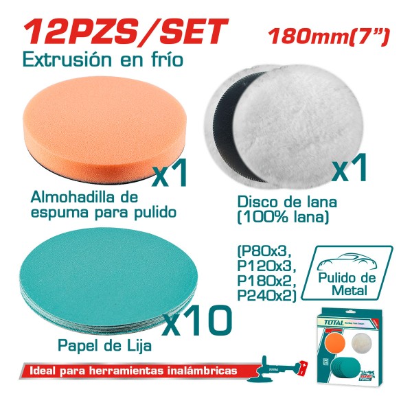 Set 12 Piezas De Lijas 180mm 7 Para Lustrapulidora Total - Imagen 2