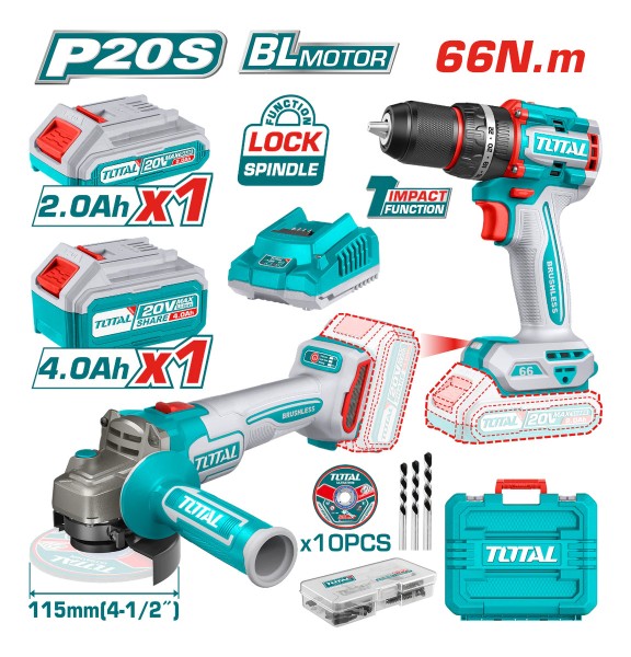 Kit Combo Atornillador 66nm + Amoladora Brushless 20v Total - Imagen 2