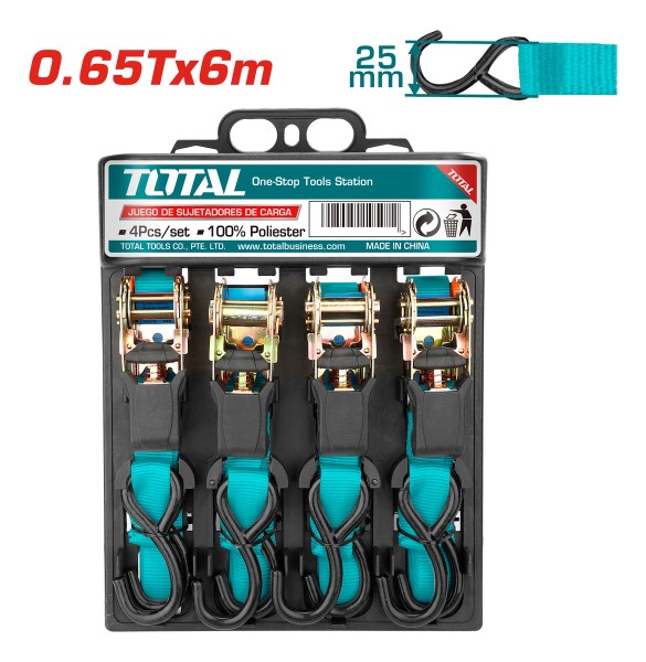 Set 4 Cinta Catraca Malacate Amarre 6mt 0.65t 25mm Total - Imagen 2