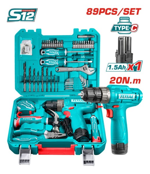 Kit Set Atornillador Inalambrico 12v Total + 89 Accesorios - Imagen 2