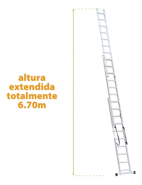 Escalera Aluminio Extensible 3 Tramos 10 Escalones 6,74m - Imagen 3