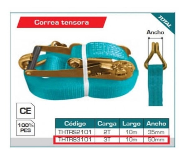 Cinta Catraca Sujeción Total 3ton 50mm 10mt Carga Camion - Imagen 3