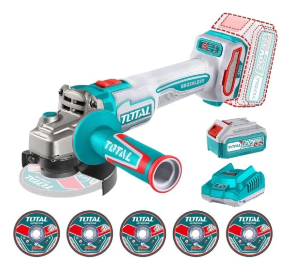 Amoladora Inalambrica Total 20v 900w Sin Carbones + Bateria - Imagen 3