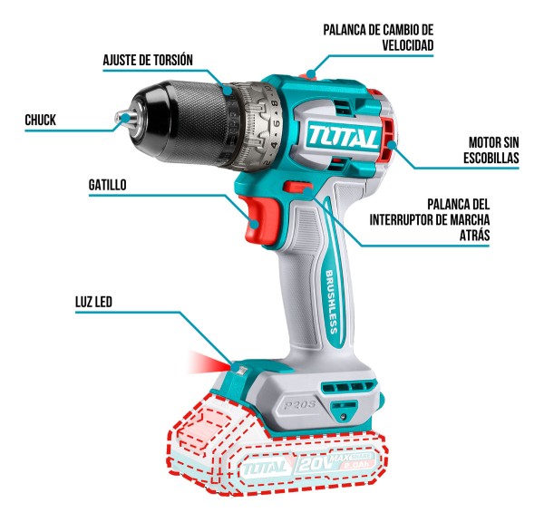 Kit Combo Atornillador 66nm + Amoladora Brushless 20v Total - Imagen 3
