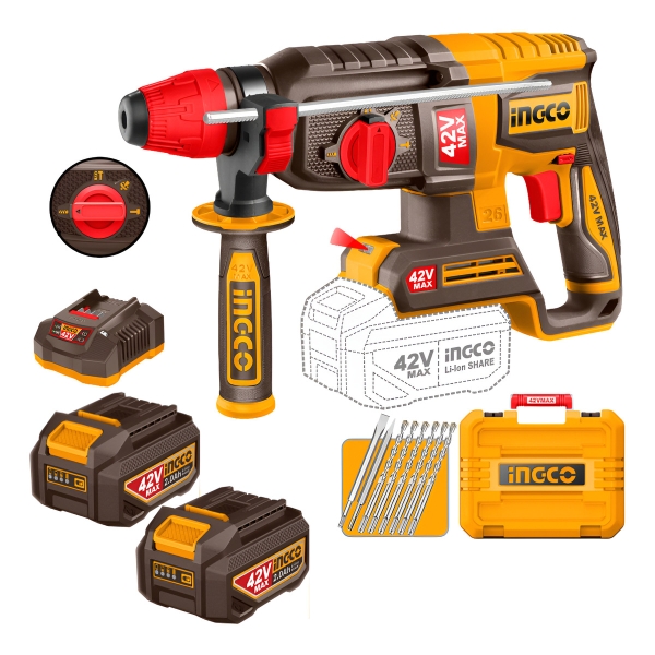 Rotomartillo Bateria 42v Brushless Sds Plus 2.5 Valija Ingco