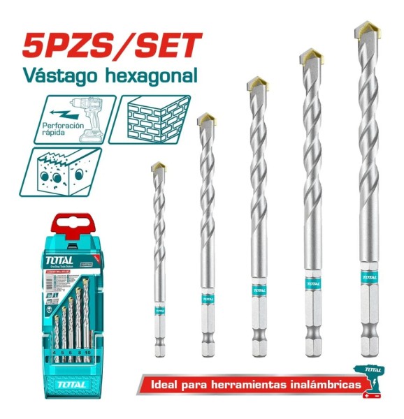 Set 5 Mechas Hormigon De 4 A 10mm Total Encastre Hexagonal - Imagen 2