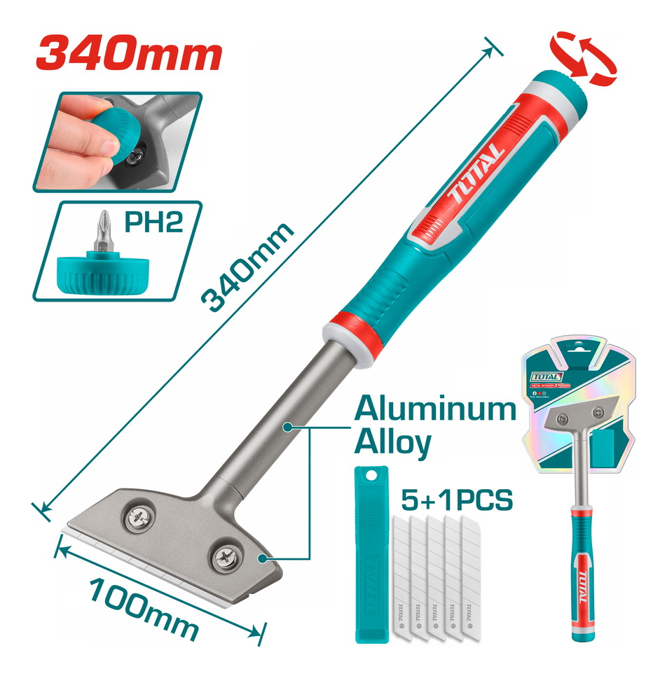 Escareador Raspador Metálico Total 340mm 5 Cuchillas Vidrio - Imagen 2