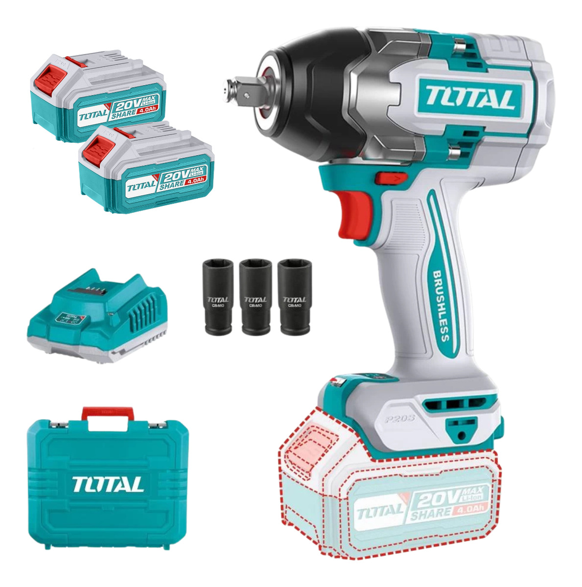 Llave Impacto 20v 1/2'' 850nm Total Tiwli2085 - Imagen 2