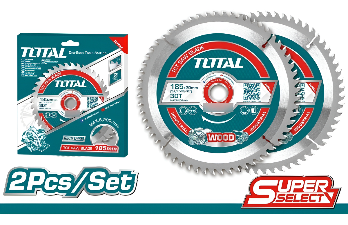 Set De 2 Discos Corte Madera Total Para Sierra Circular, 7.1/4'' 185mm, Eje 20mm, 30 Dientes - Tac231410 - Imagen 3