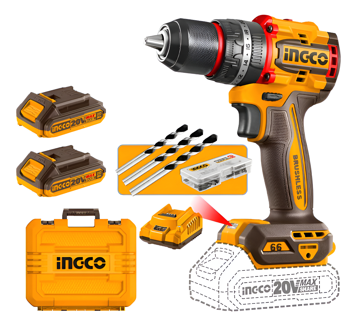 Taladro Atornillador Percutor C/bateria Ingco Industrial 20v