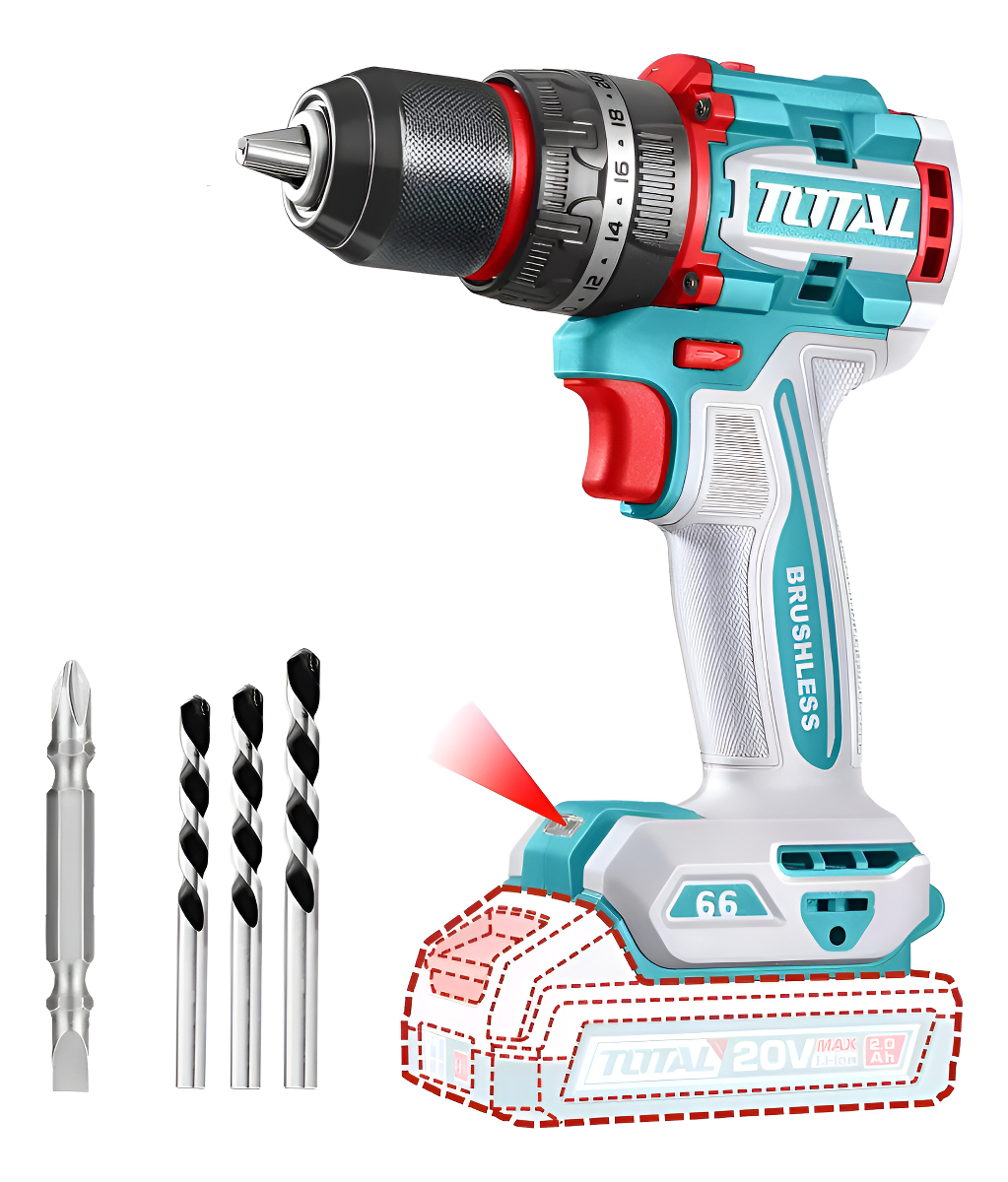 Taladro Percutor Atornillador Total 20v S/carbones 66 Nm Sin