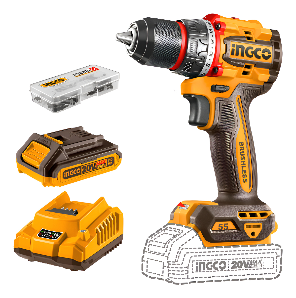 Taladro Atornillador 55nm Incluye Bateria Y Cargador Ingco