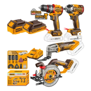 Kit Combo Ingco Taladro + Llave Impacto + Sierra +accesorios