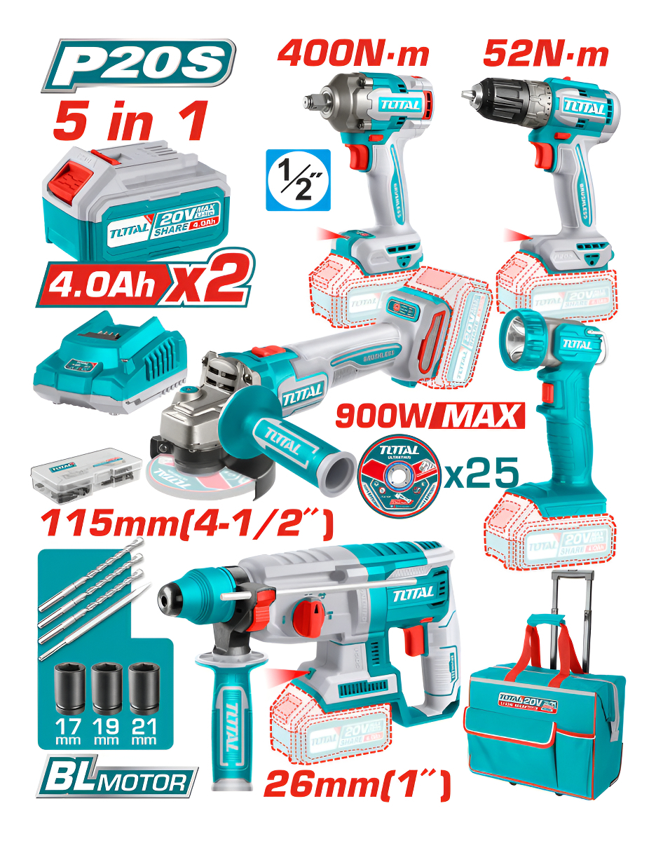 Kit Atornillador Llave Impacto Rotomartillo Amoladora Color Turquesa Frecuencia 50-60 - Imagen 2