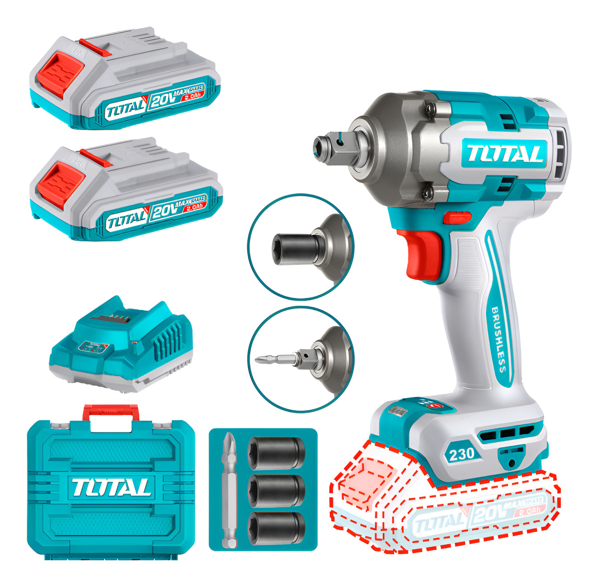 Llave Atornillador De Impacto Total 20v Brushless C/bateria