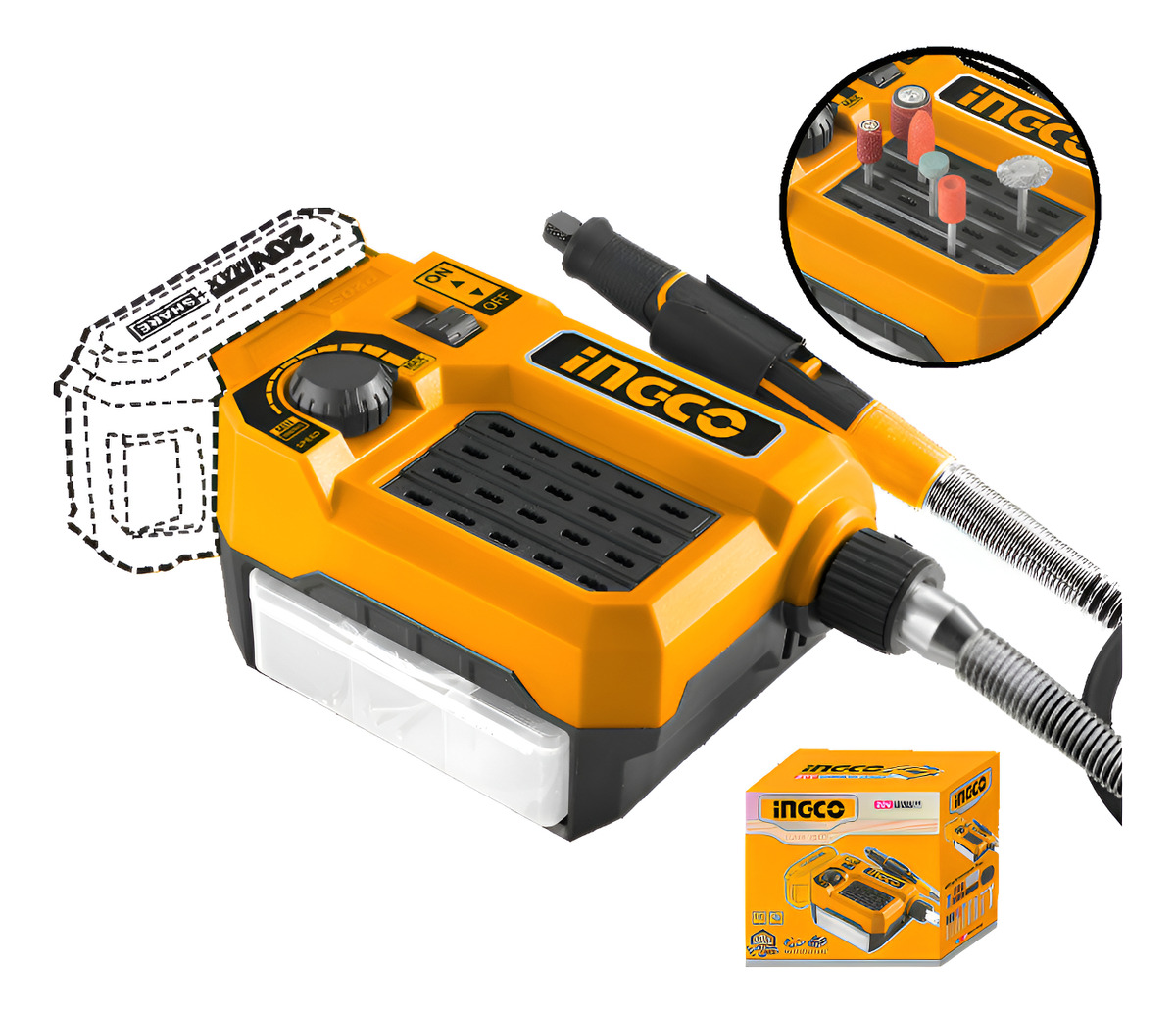 Mini Torno 20v C/ Accesorios Ingco Cmgli2001 S/bat