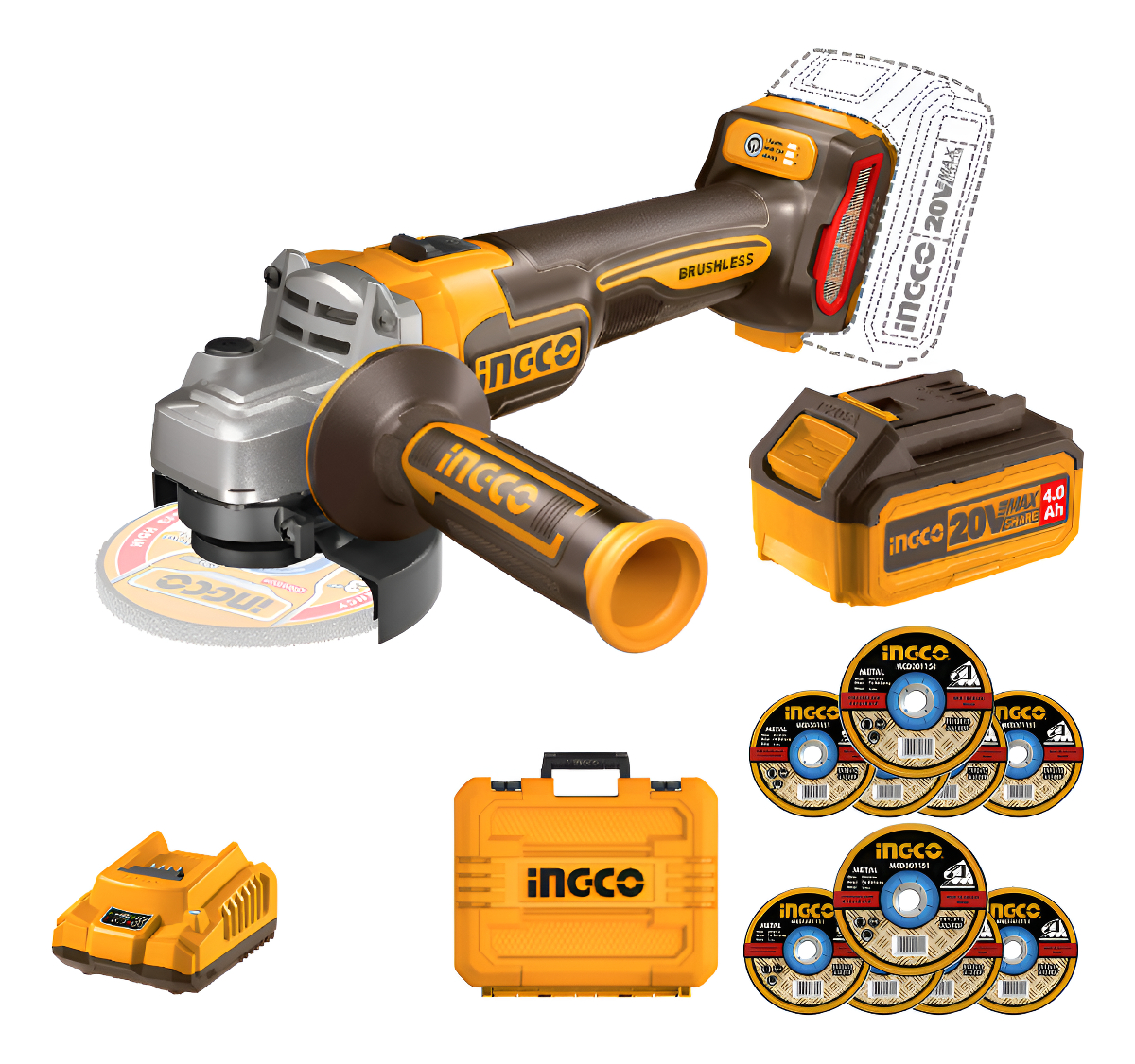 Amoladora Inalambrica Ingco Set + Batería Y Maletín Ingco