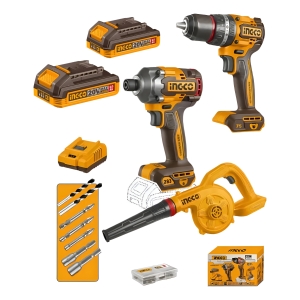 Kit Atornillador De Impacto Taladro Percutor Soplador Ingco