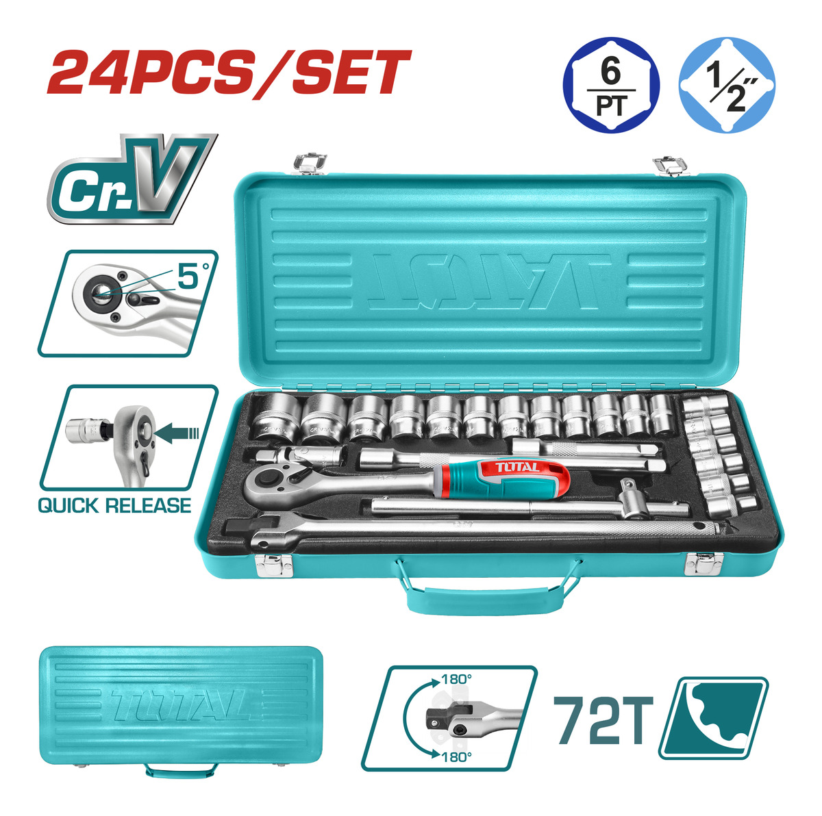 Juego De Dados Total, 24 Piezas, Encastre 1/2 - Industrial - Imagen 3