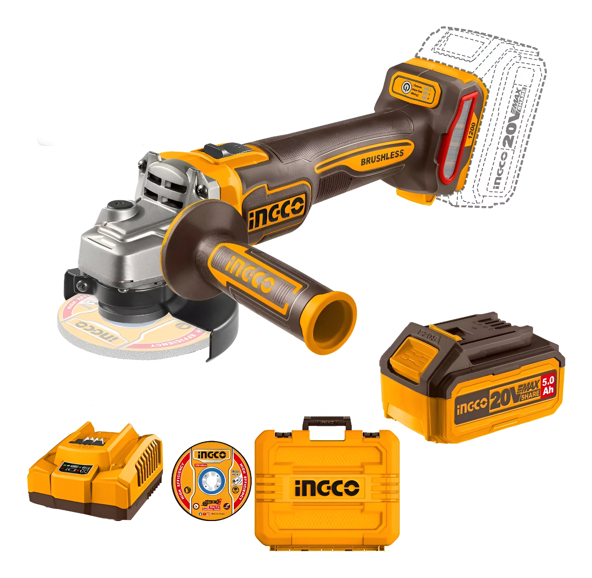 Amoladora 4 1/2 1200w Bat Y Carg Valija Ingco Cagli2211532