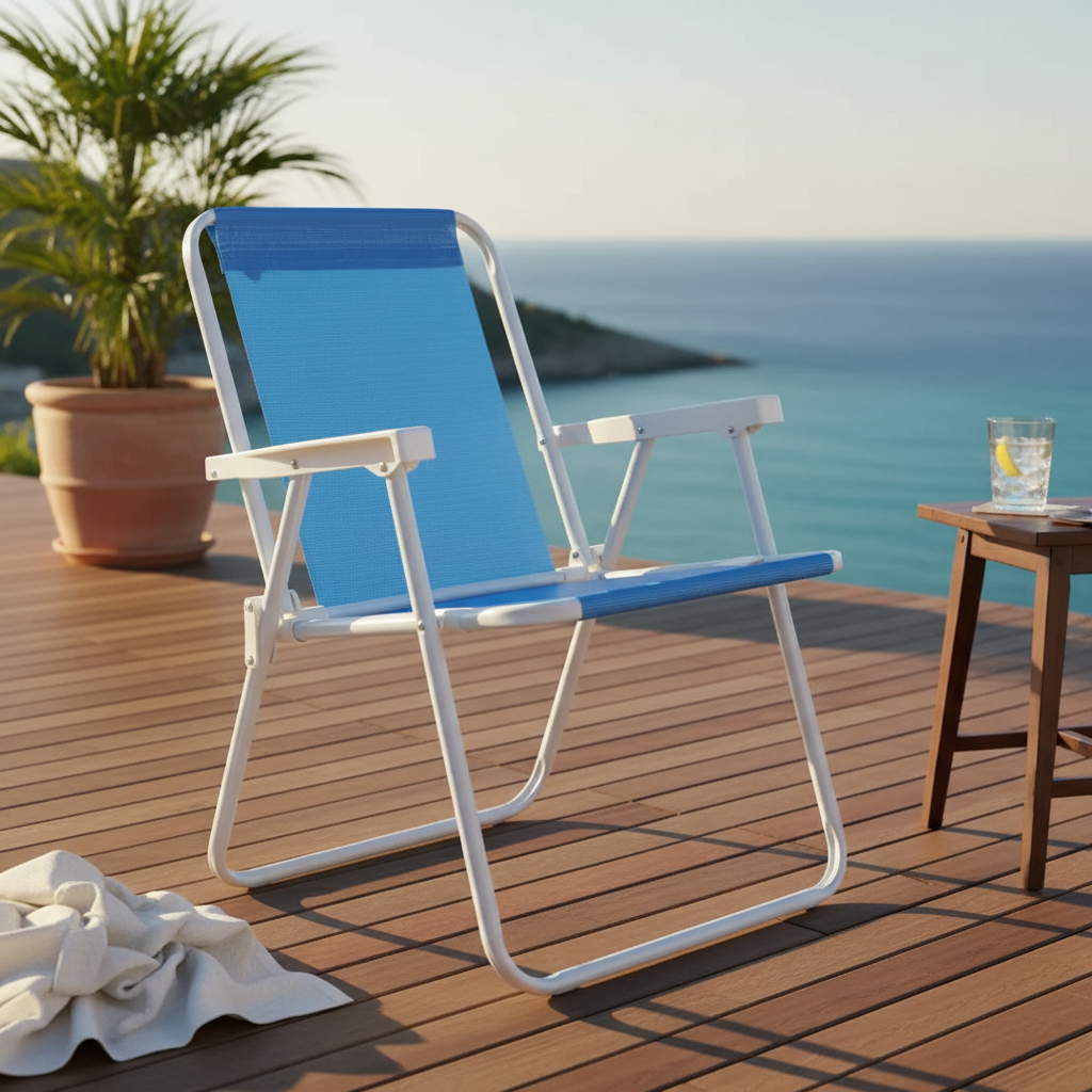 Reposera Silla Plegable Mor Azul En Acero Revestido Playa - Imagen 4