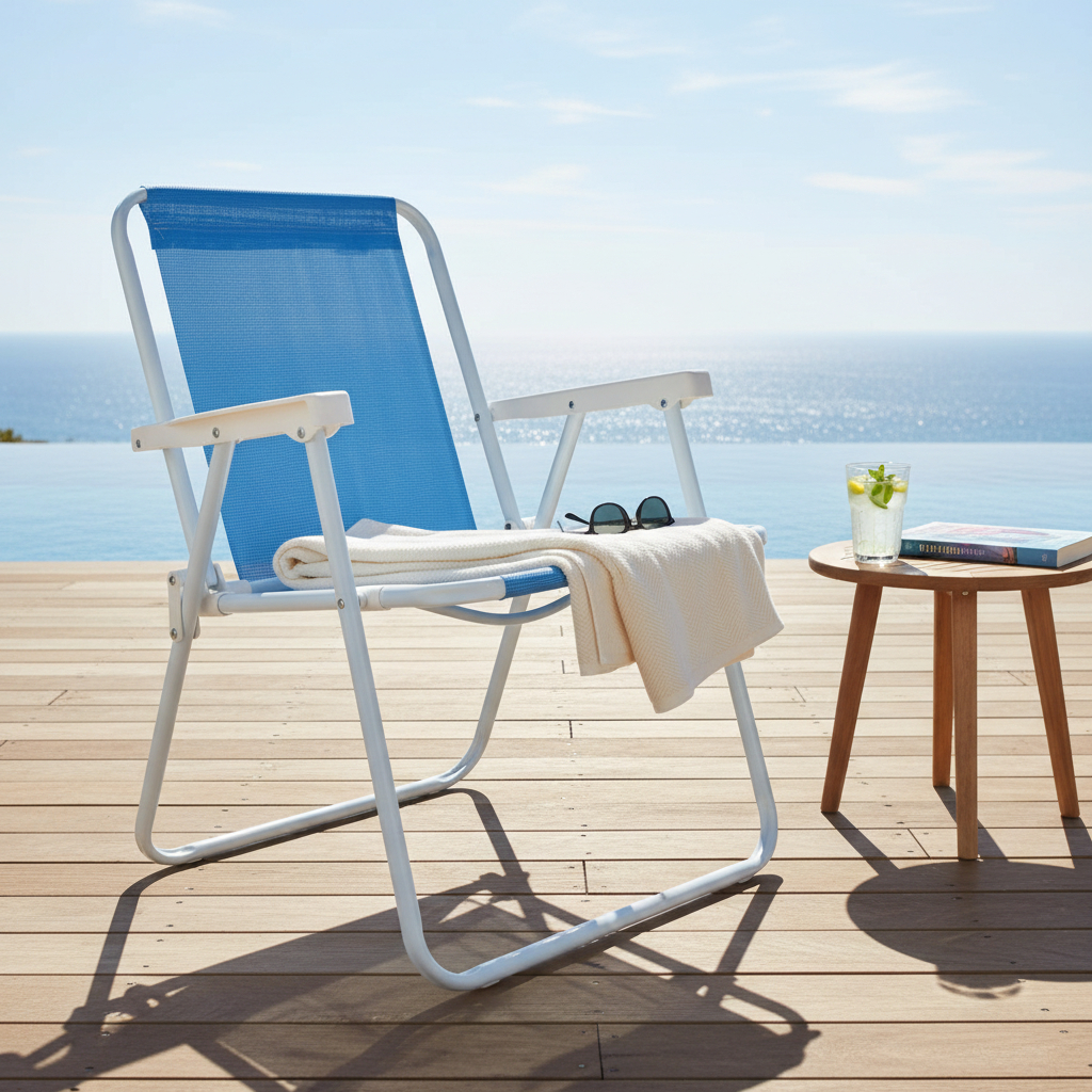 Reposera Silla Plegable Mor Azul En Acero Revestido Playa