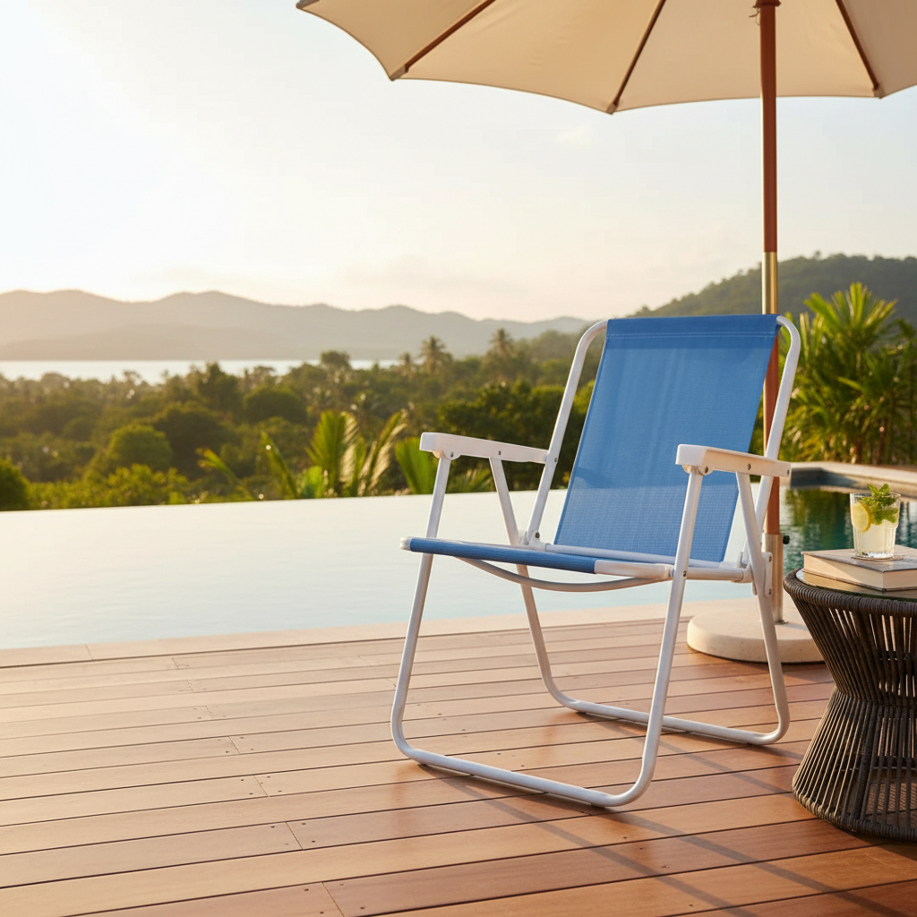 Reposera Silla Plegable Mor Azul En Acero Revestido Playa - Imagen 3