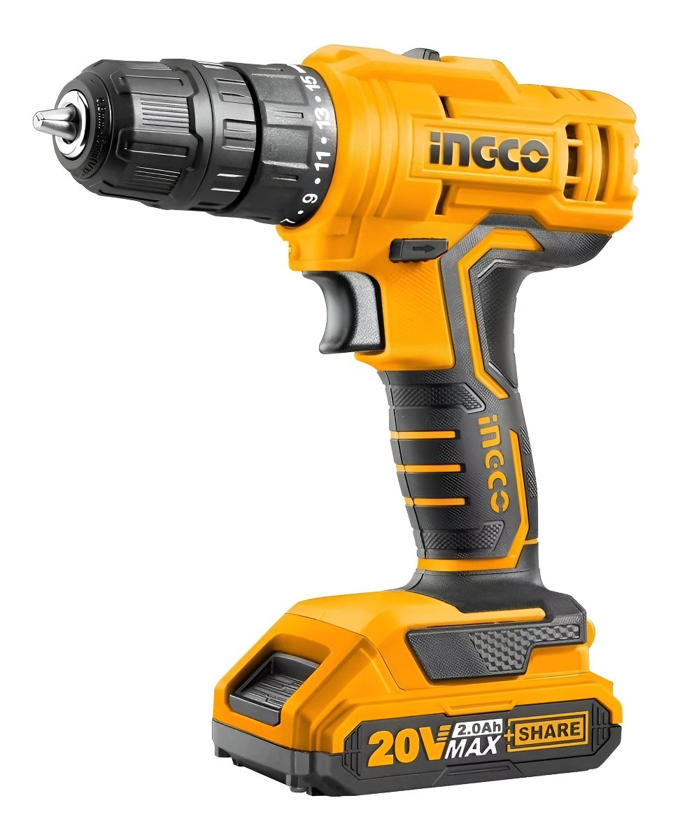 Taladro Atornillador 10mm Con 1 Bateria 20v Litio Ingco P20 Color Amarillo Frecuencia 50 Hz/60 Hz