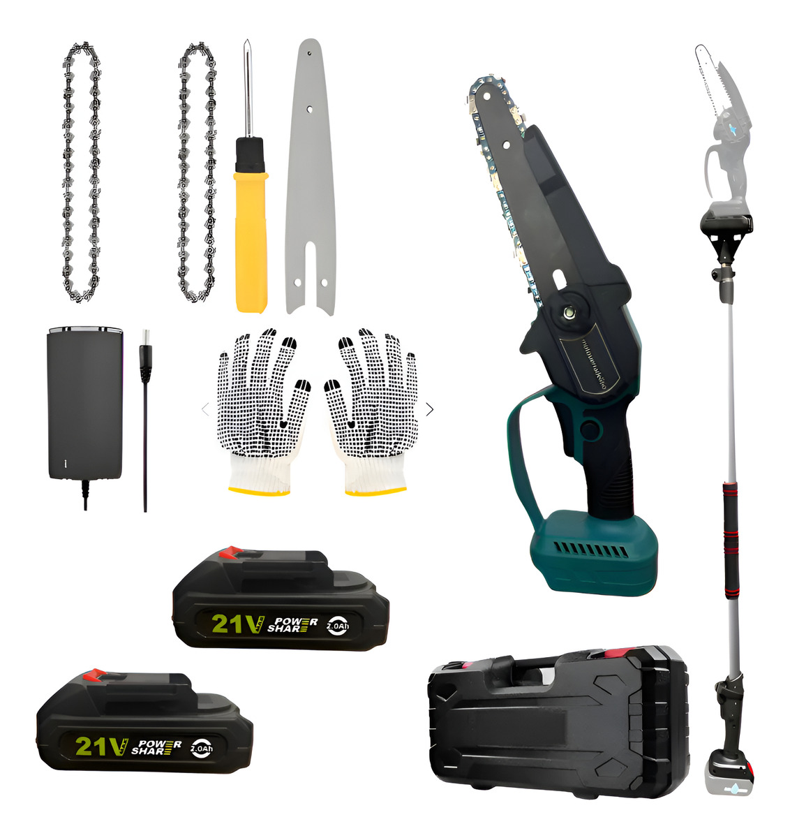 Mini Motosierra 6 PuLG 2 Bat 21v + Brazo Extensible 2.20m