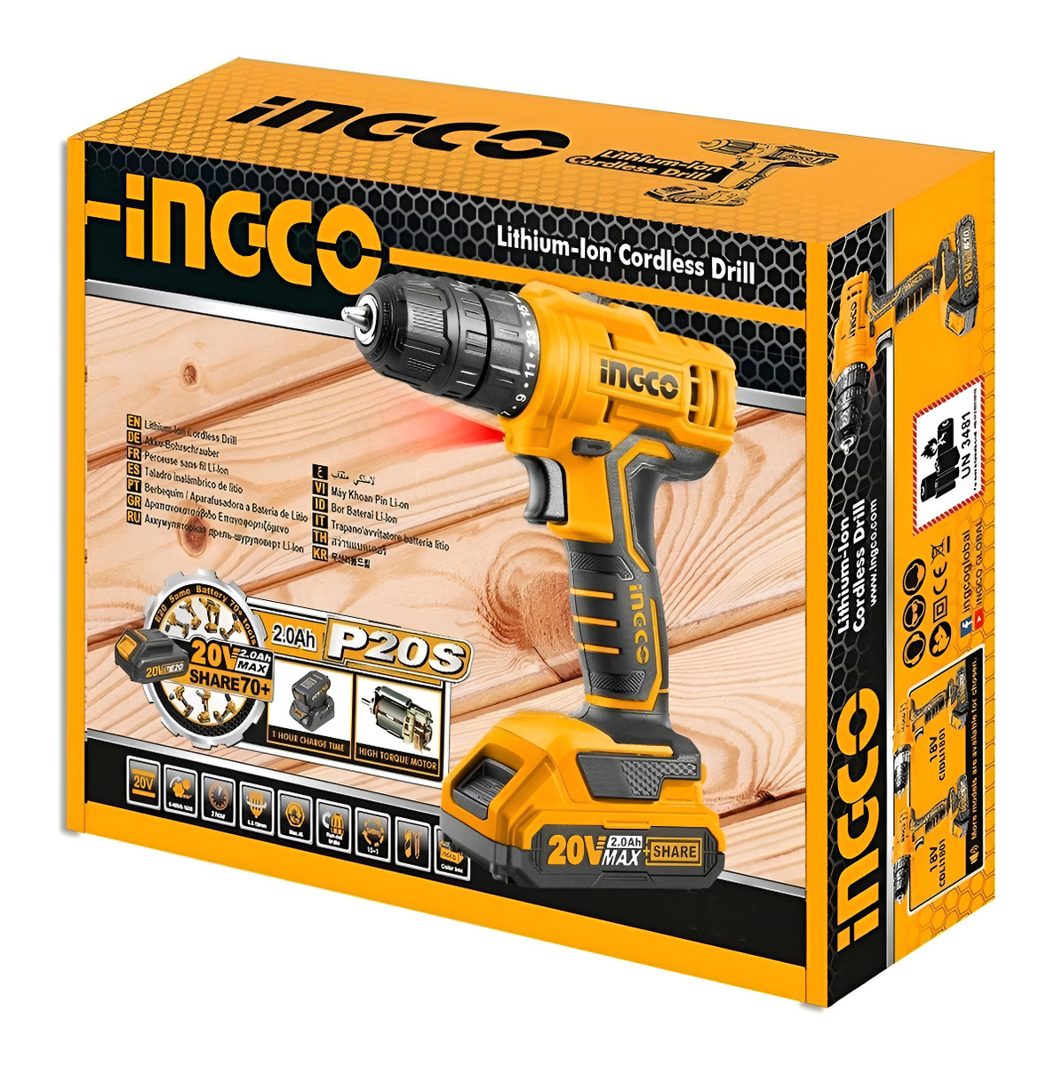 Taladro Atornillador 10mm Con 1 Bateria 20v Litio Ingco P20 Color Amarillo Frecuencia 50 Hz/60 Hz - Imagen 2