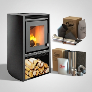 Estufa Calefactor Leña 78m2 Kit Codos + Kit Caños Acero Inox