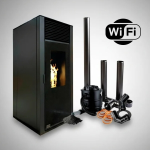Calefactor Estufa Pellet 13kw 130m2 + Kit Caños Y Aspiradora