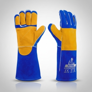 Guantes Largos Cuero Soldador Total 350° 40.5cm Largo Azul