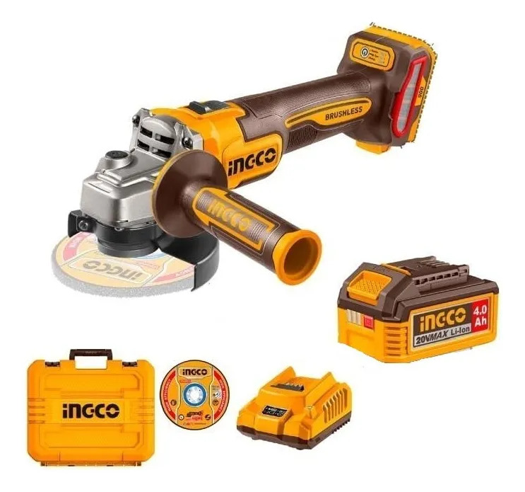 Amoladora Angular 115mm 4 1/2 20v + Accesorios Ingco