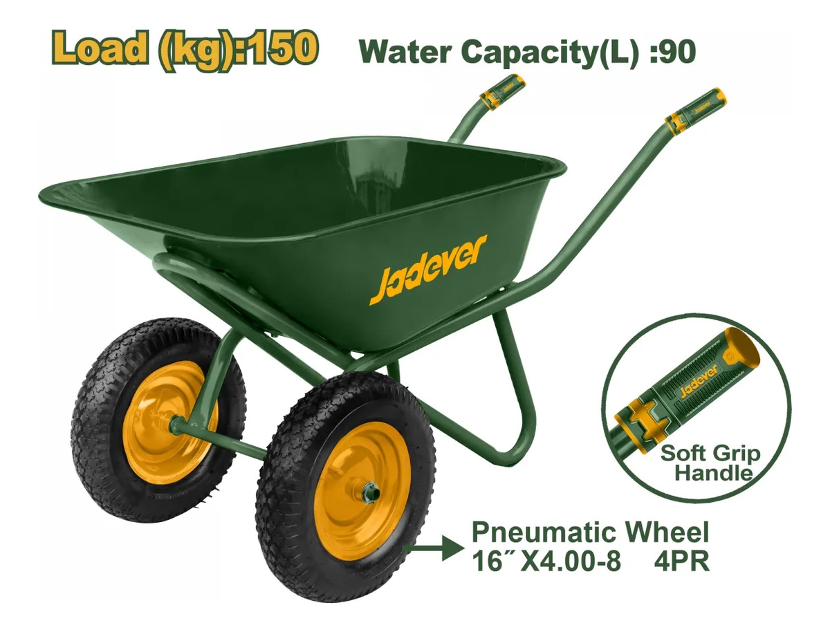 Carretilla Albañil Doble Rueda Neumatica 150kg 90lts Jadever - Imagen 2