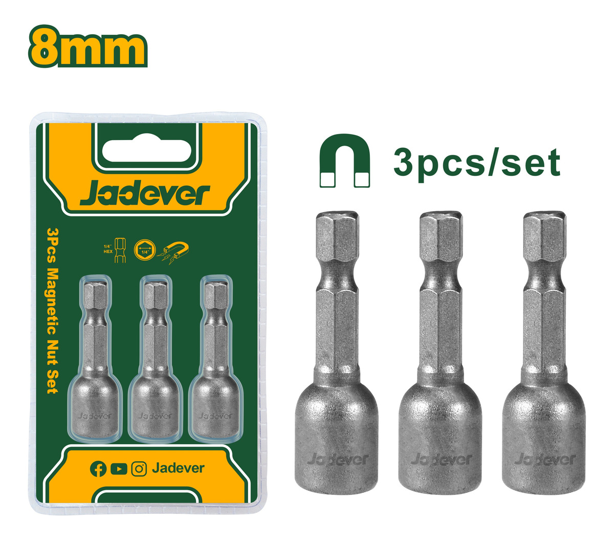Set 3 Dados 8 Mm 1/4 Enc 1/4 Jadever Jdwr1k08 - Imagen 2