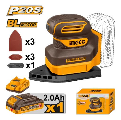 Lijadora Orbital Delta A Bateria P20s 20v Lijas + Bat Ingco - Imagen 2