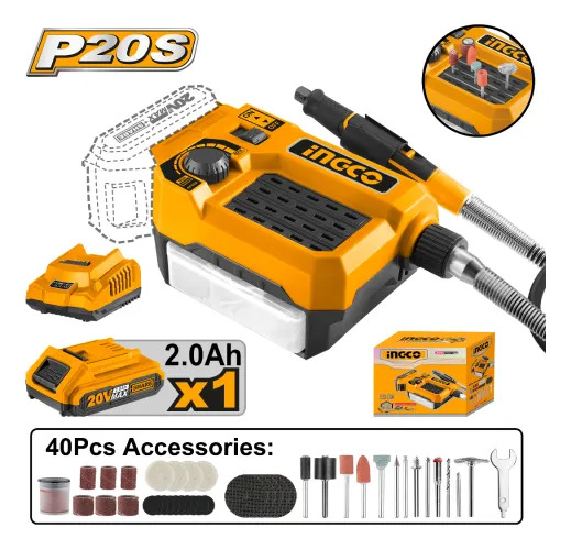 Minitorno C/eje Flexible C/1 Bat + 40 Ac Cmgli20011 Ingco - Imagen 2