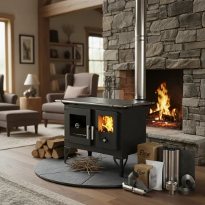 Cocina Estufa Calefactor Leña Metávila F820 115m C/kit Pared