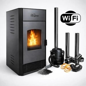 Calefactor Estufa Pellet 13kw 130m2 + Kit Caños Y Aspiradora