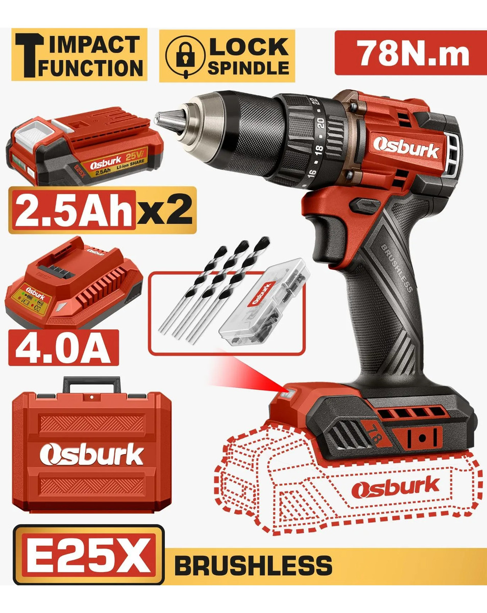 Atornillador Percutor 25v Industrial 2 Bat Brushless Osburk - Imagen 3