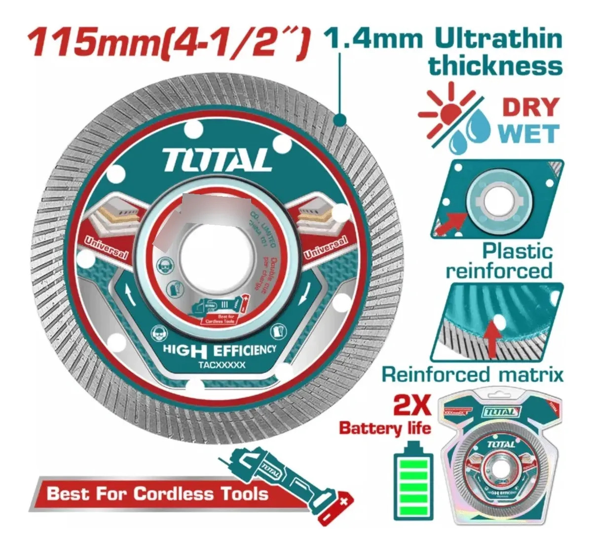 Disco De Corte Diamantado 115mm 4 1/2 Ultra Fino Total - Imagen 3
